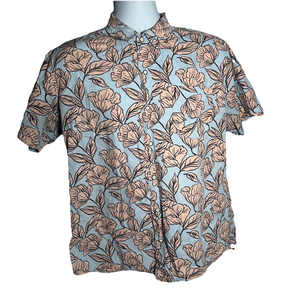Stitches & Rivets‎ Shirt Men's Large Hawaiian Floral Tropical Short Sleeve Camp